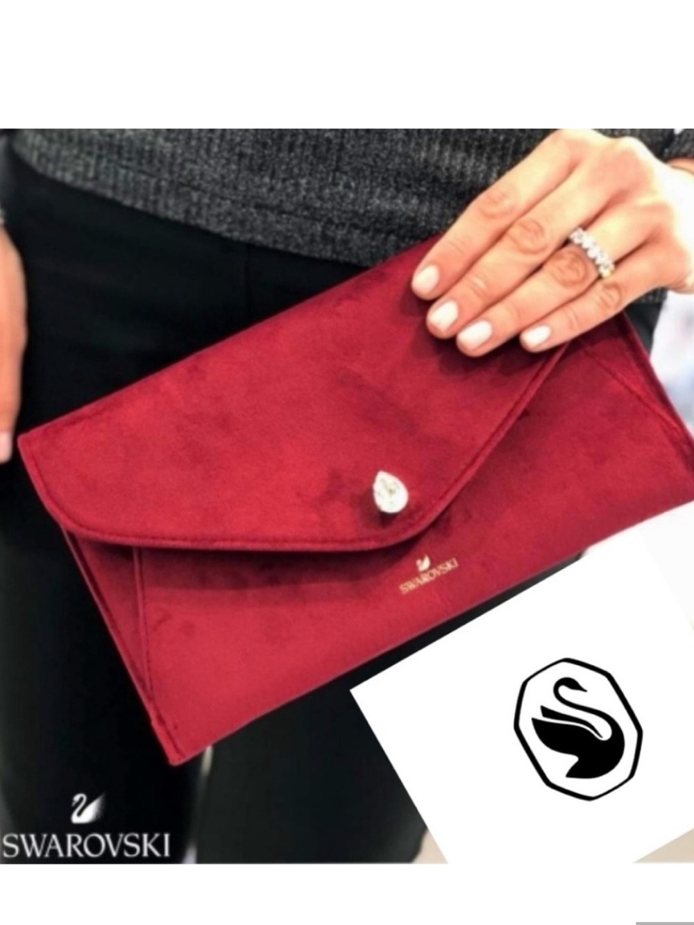 SWAROVSKI Sparkling Holiday Burgundy Velvet Clutch Bag